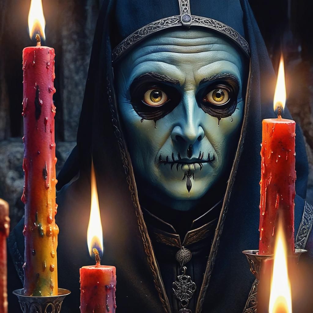 Creepy Candles with Watching Eyes in Watercolor Style