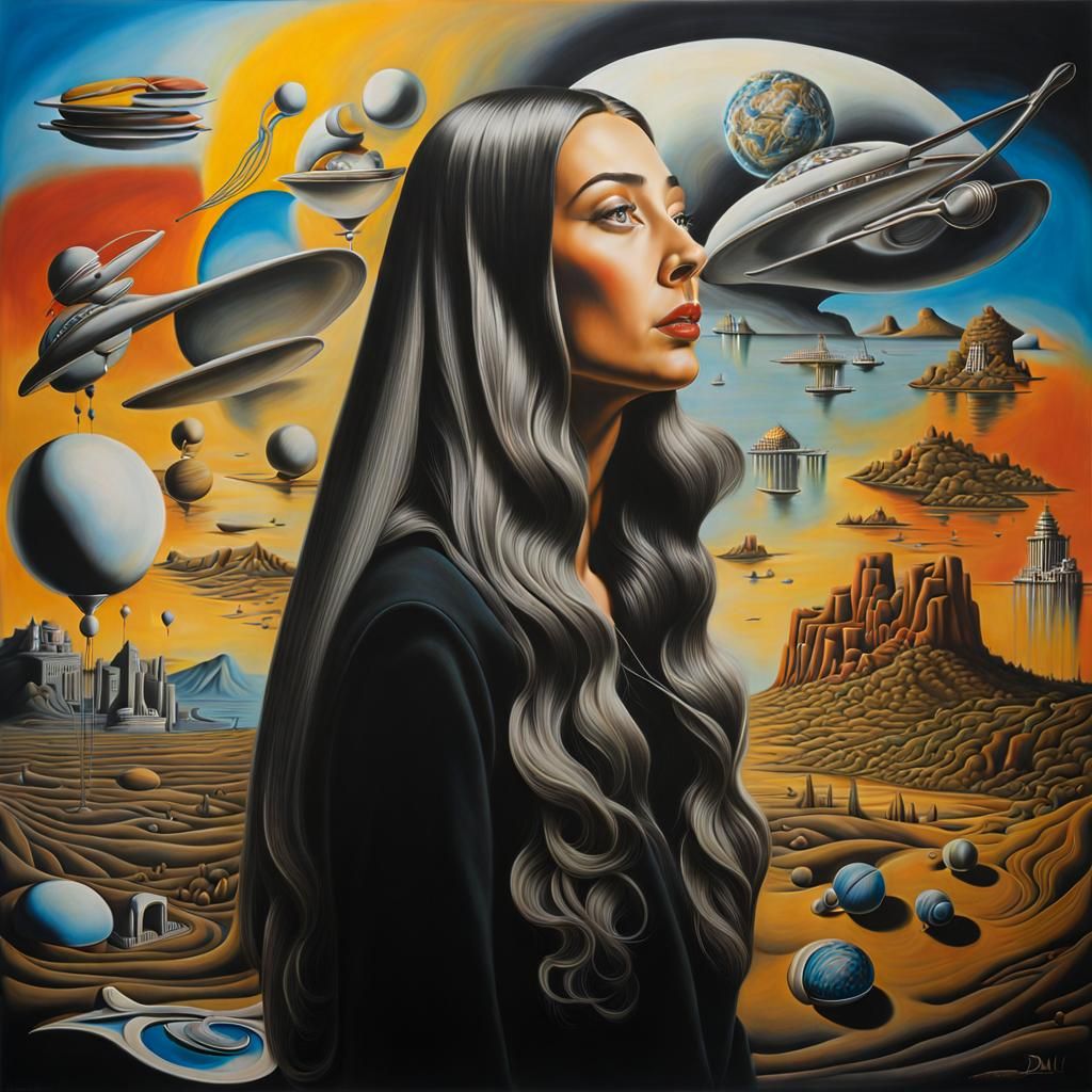 Hyperrealistic Woman with Long Hair, Dali Surrealism