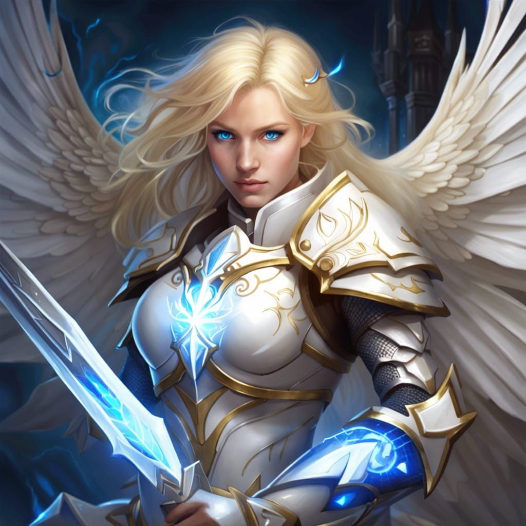 Fierce Paladin Girl with Wings of Light