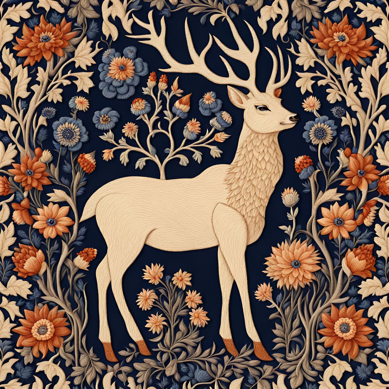 Woodland Deer Tapestry in William Morris Style