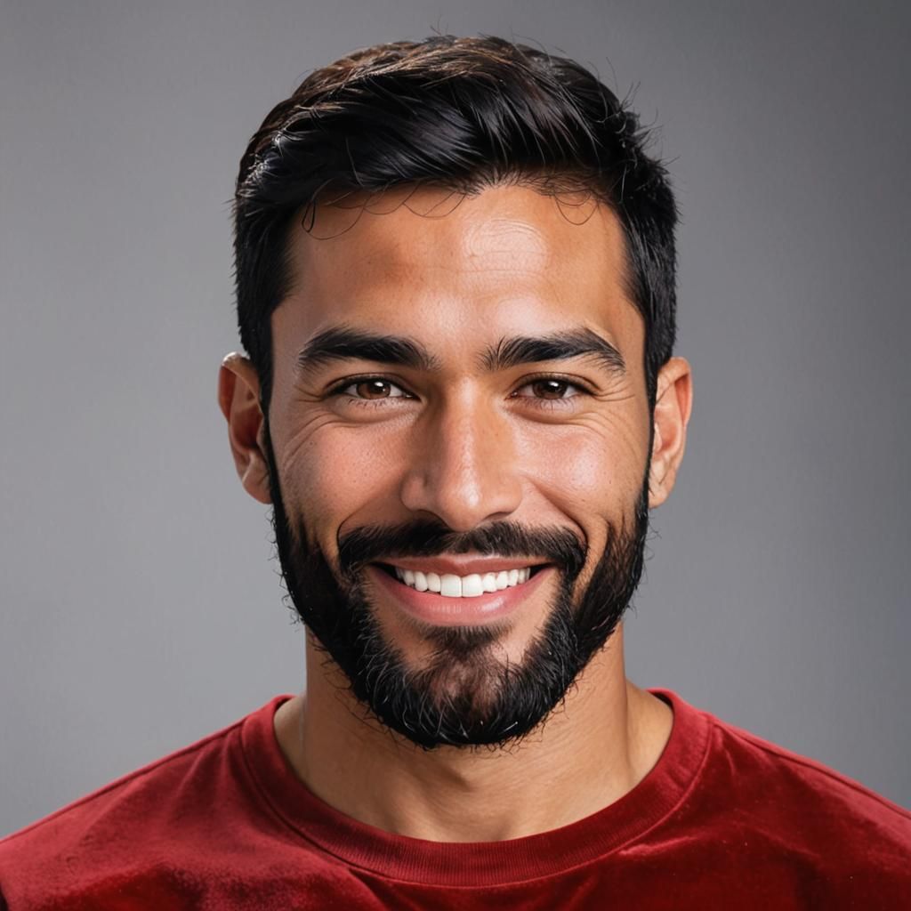 Handsome Man in Red Velvet, Anime-Style Portrait