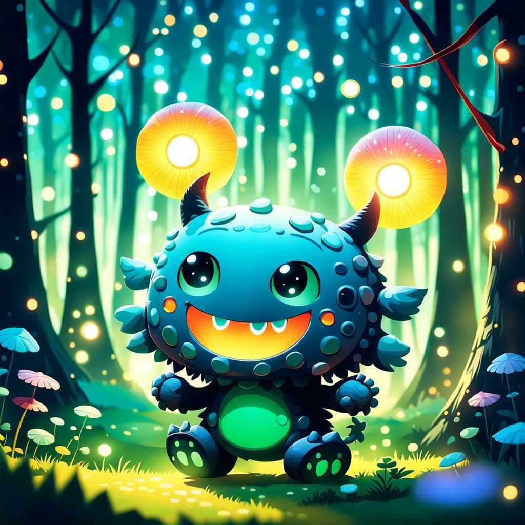 Whimsical Chibi Monster in Dreamcore Forest