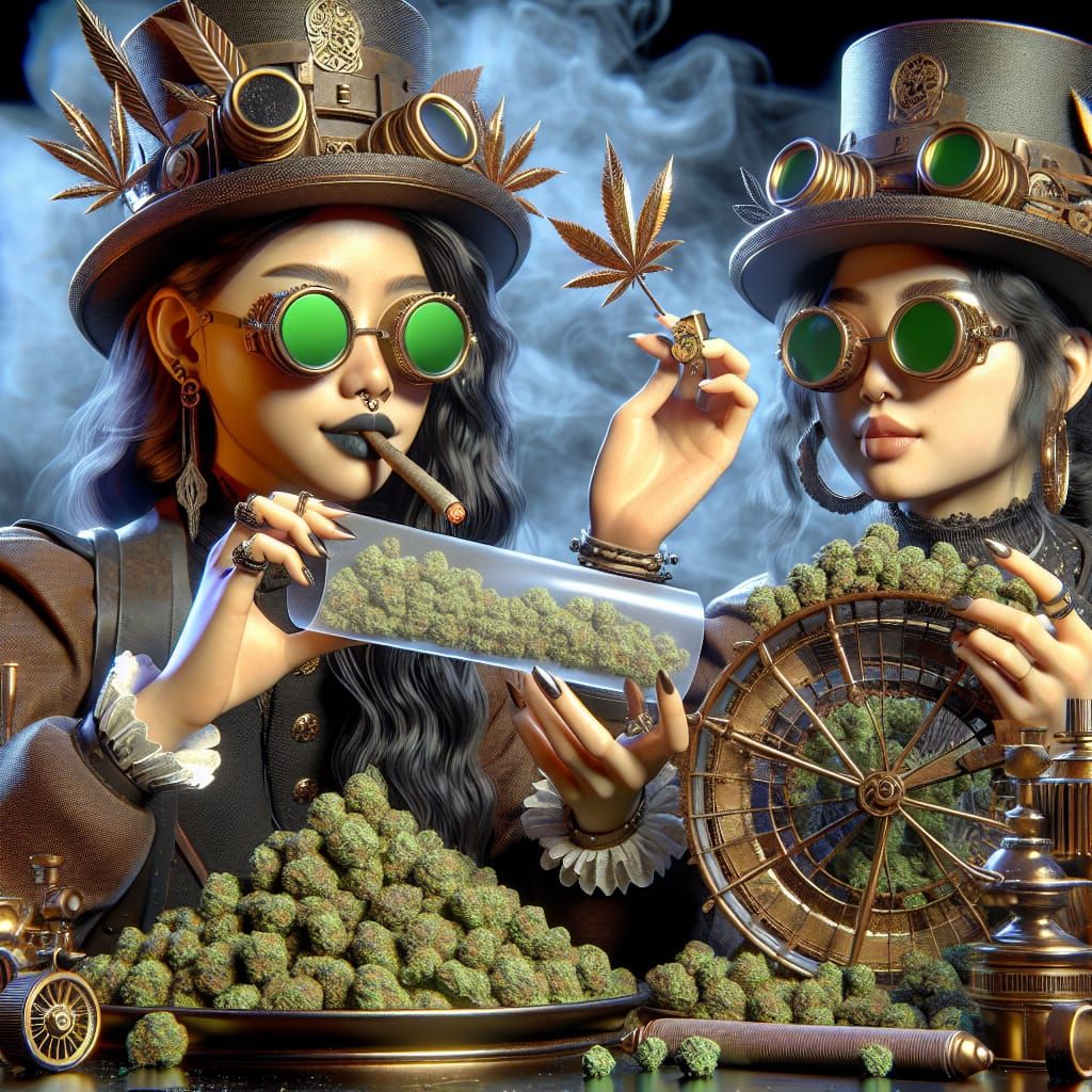 Steampunk Girls Rolling Herbs in Digital 3D Art
