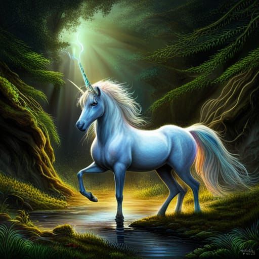 Unicorn and Witch in Enchanted Forest