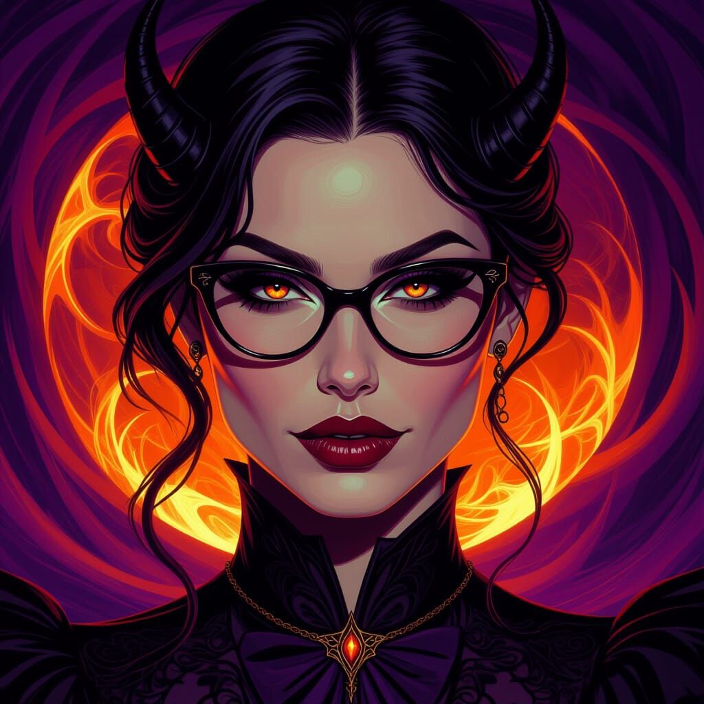 Demonic Woman With Stylish Glasses in Dark Fantasy Style