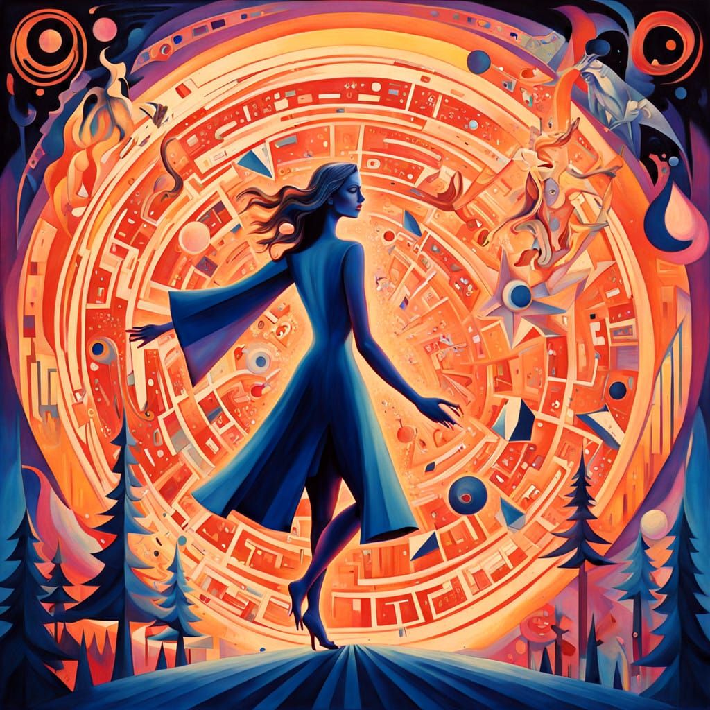 Vibrant Cyberpunk Goddess in Kaleidoscopic Dance