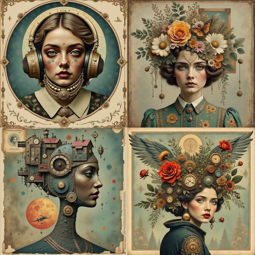 Surreal Dieselpunk Collage of Vintage French Postcards