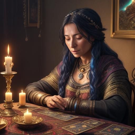 Mystical Gypsy Tarot Reading in Digital Art Style