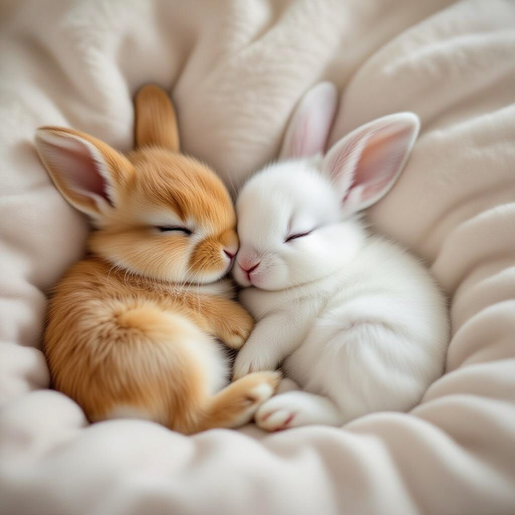 Sleeping Baby Bunnies on a Soft Bed