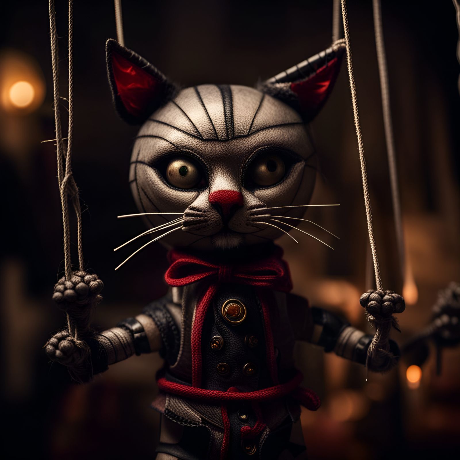 Creepy Cat Marionette in Hyperrealistic Detail