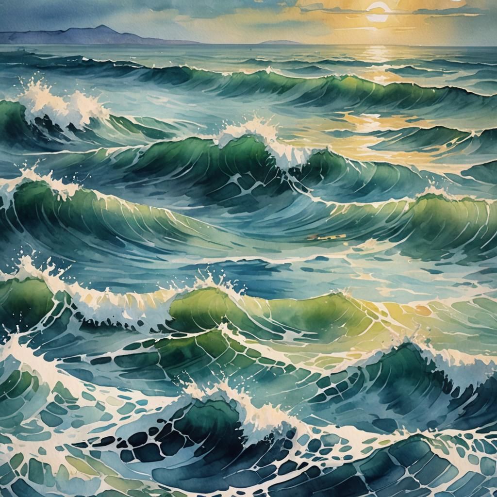 Ocean in Gouache and Watercolor Style