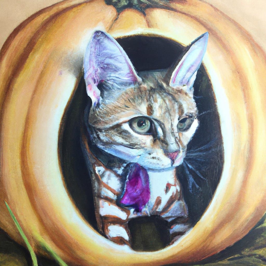 Hyper-Realistic Cat Inside a Pumpkin