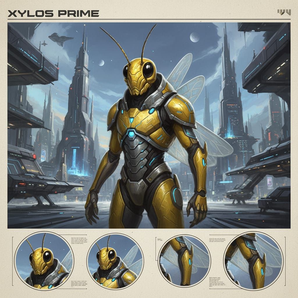 Sci-Fi Grasshopper Warrior in Spaceport