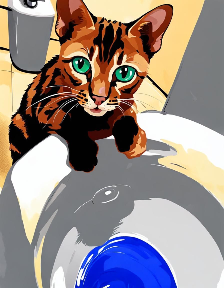 Cute Bengal Cat Inspecting a Water Closet