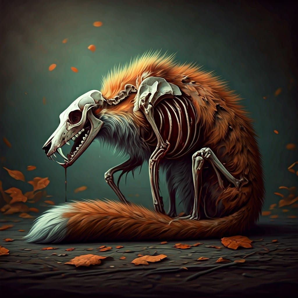 Decaying Fox in a Gothic Fairy Tale Landscape