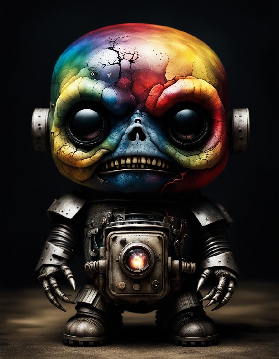 Demonic Cyborg Bear in Surreal Volcanic Landscape