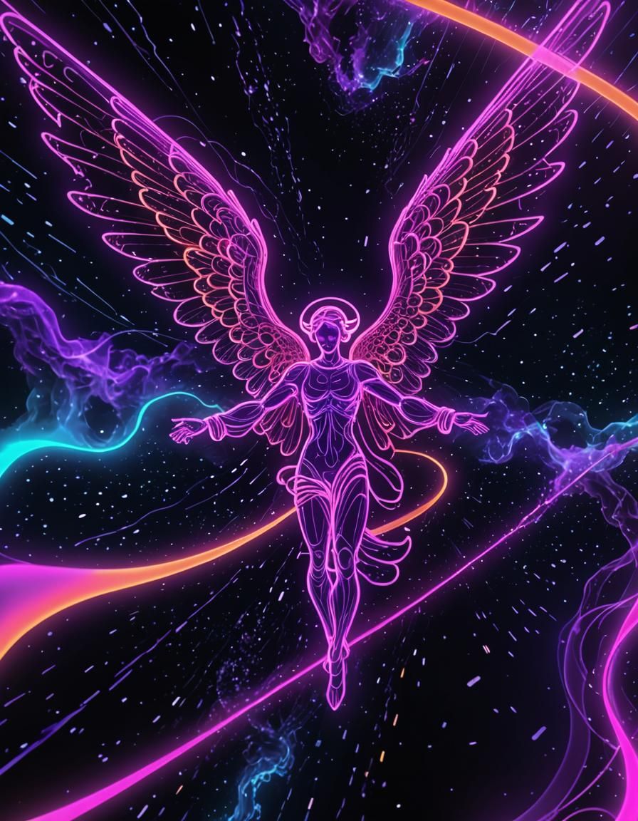 Neon Space God Angel in Vaporwave Style