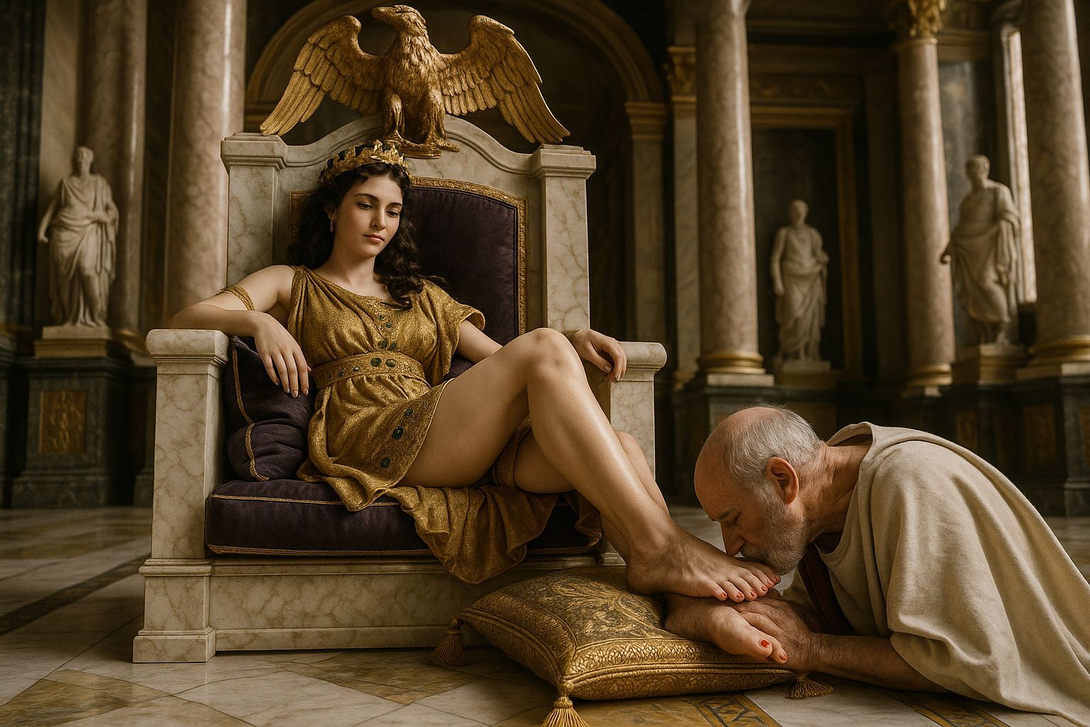 Empress Messalina on Lavish Throne in Opulent Rome