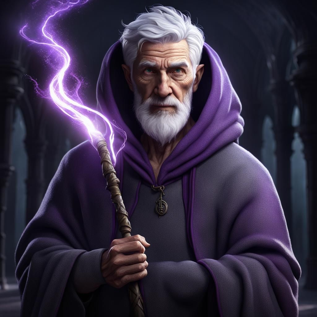 Old Man with Magic Staff in Digital Painting
