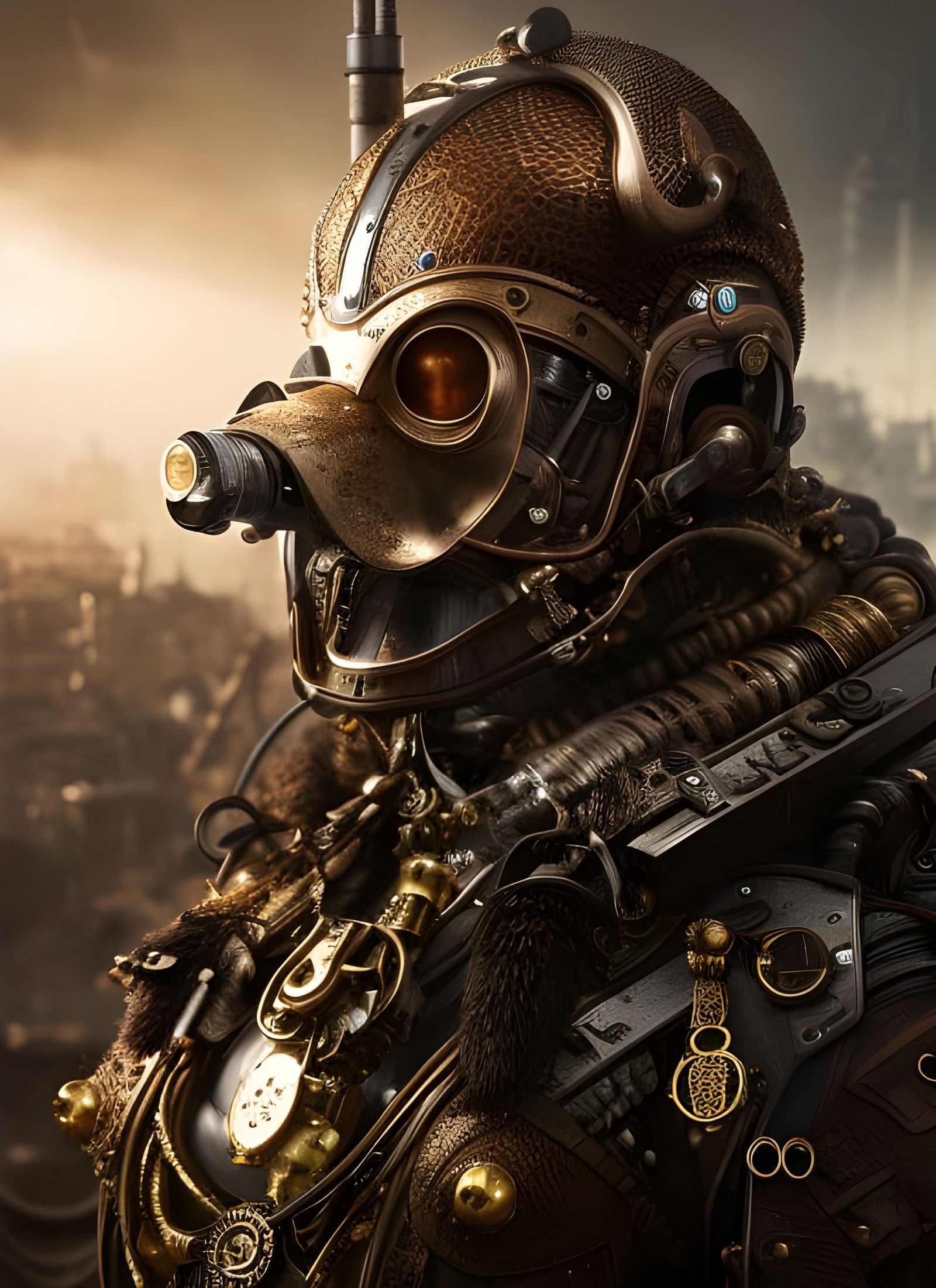 Detailed Steampunk Rabbit Portrait in Dramatic Lighting