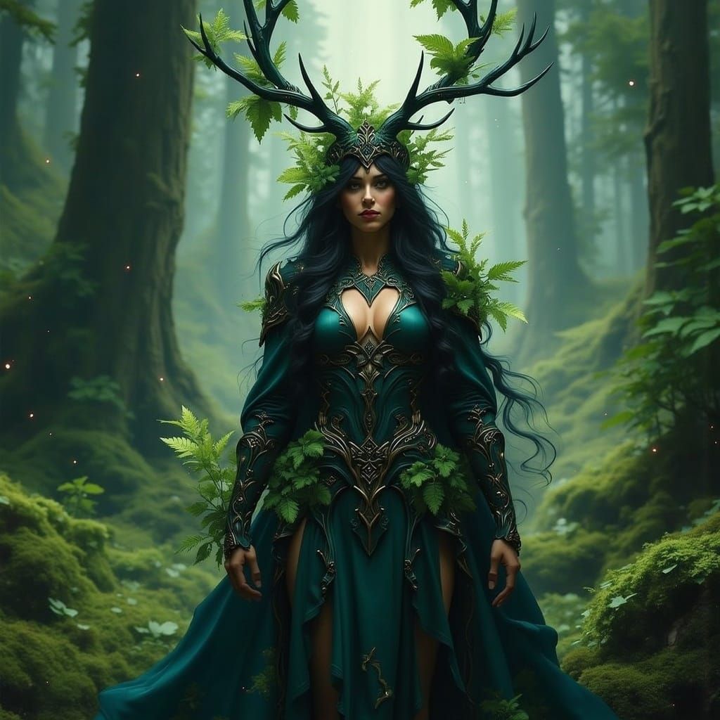 Mystical Forest Enchantress in Dark Armor