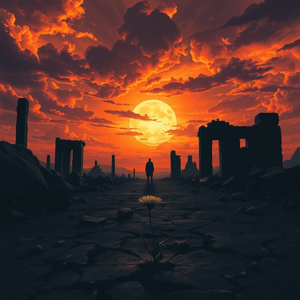 Solitary Figure in Crumbling World