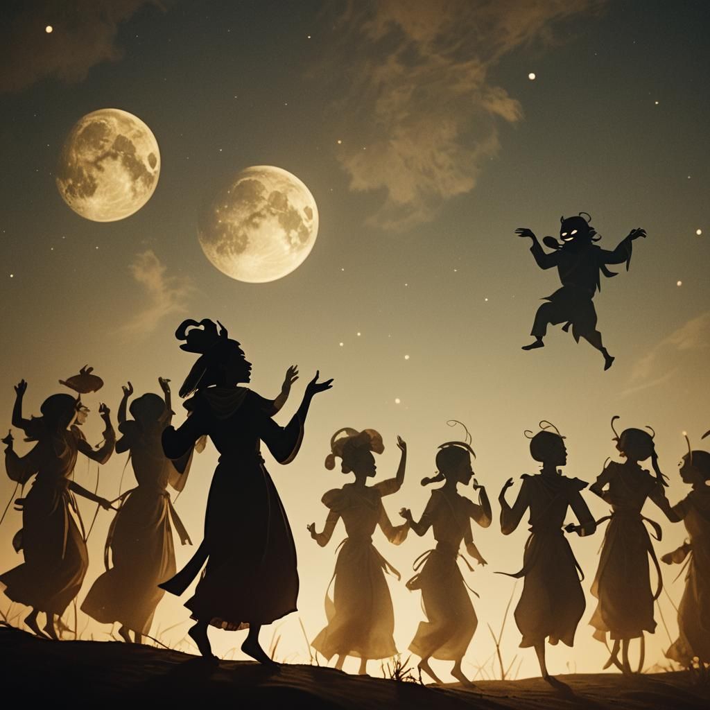 Celestial Shadow Puppets Dancing in Moonlight