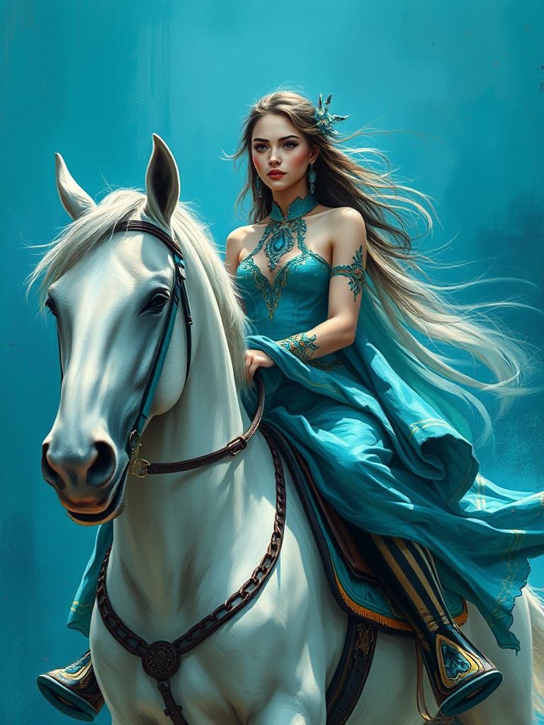 Ethereal Woman on Horse in Carne Griffiths Style