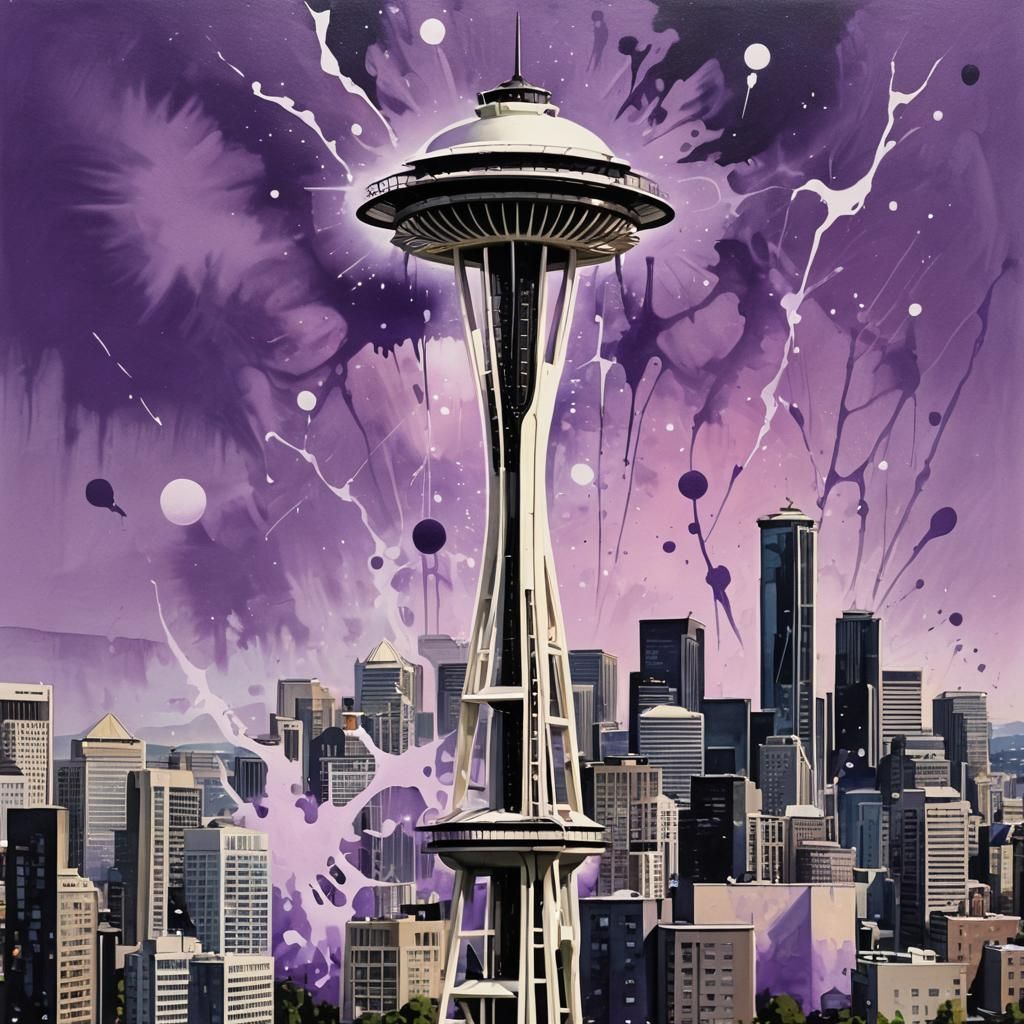 Seattle Space Needle Graffiti Art in Pastel Purple