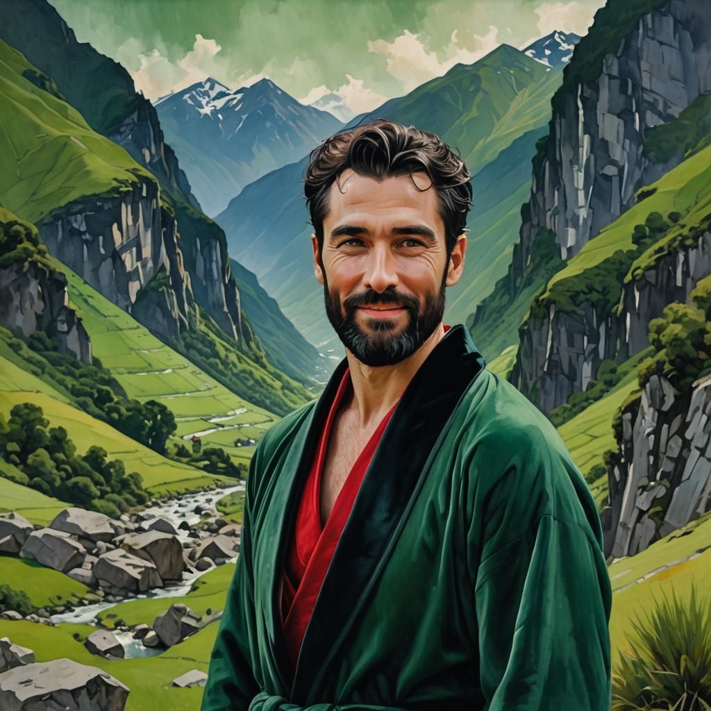 Joyful Man in Velvet Bathrobes, Impressionist Oil Painting