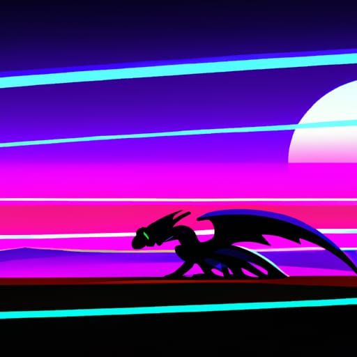 Neon Striped Dragon Soaring Through Sunset Plains