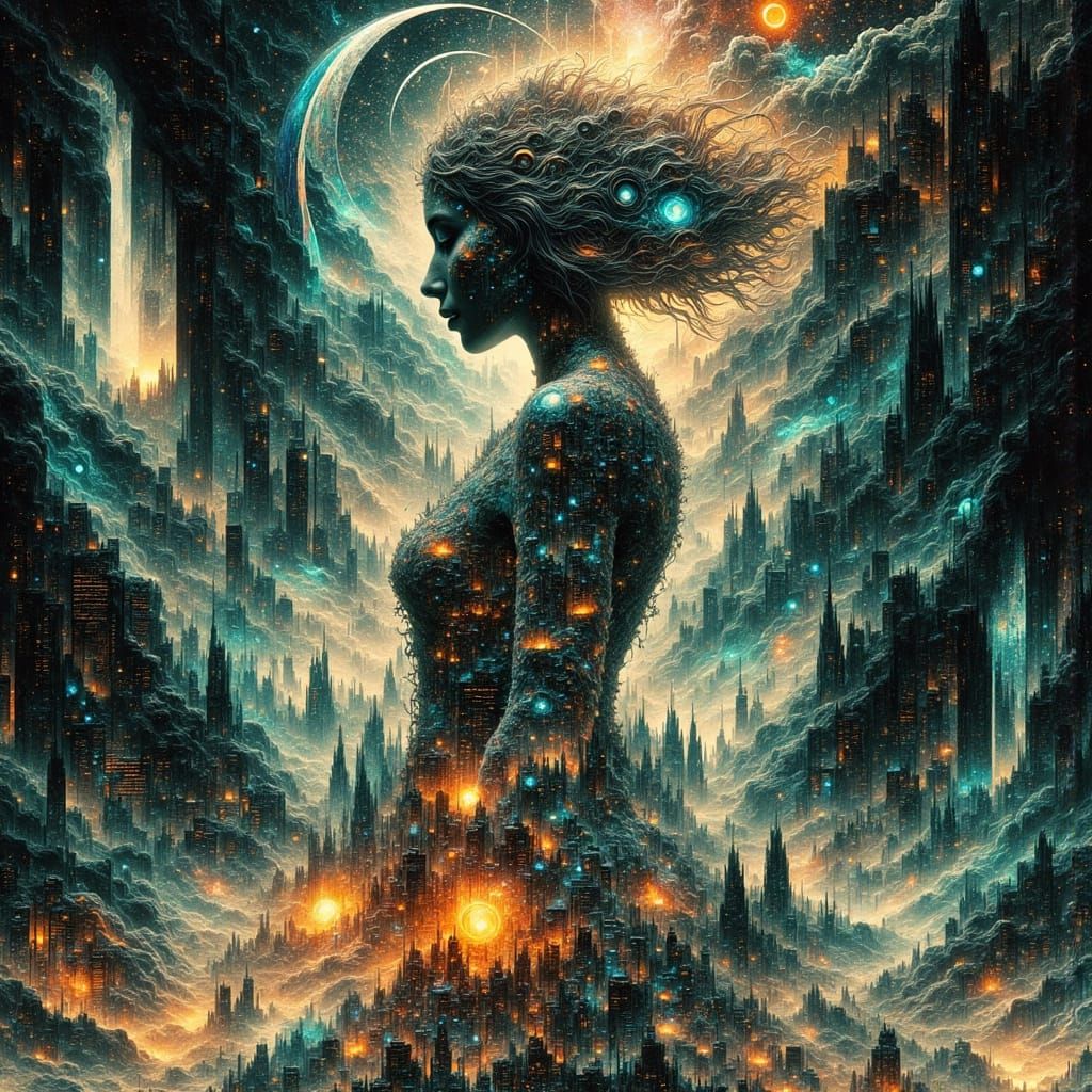 Math Art: Woman Visualizing Complex Formulas