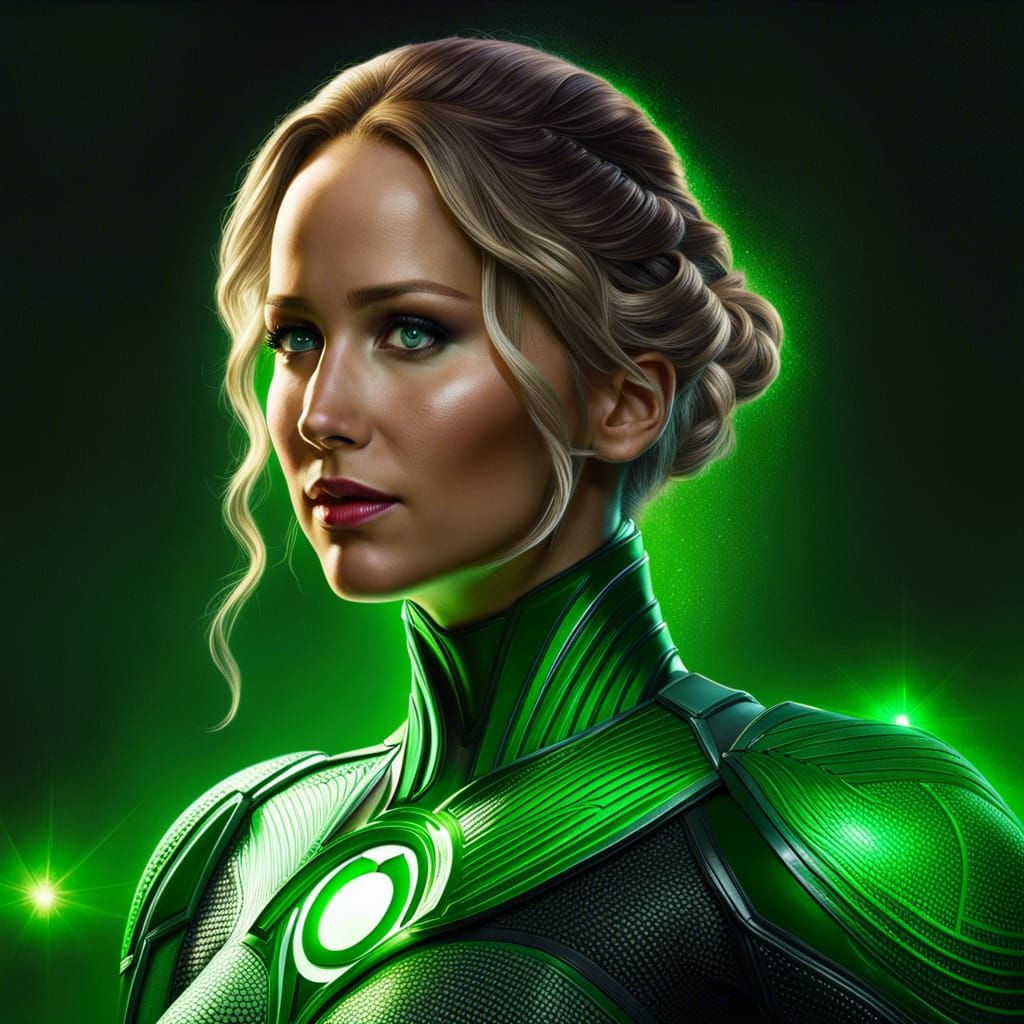 Jennifer Lawrence as Green Lantern, Hyperrealistic Portrait