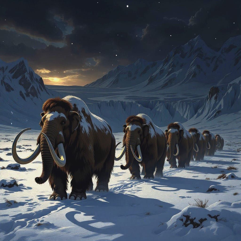 Woolly Mammoths Roaming the Icy Tundra