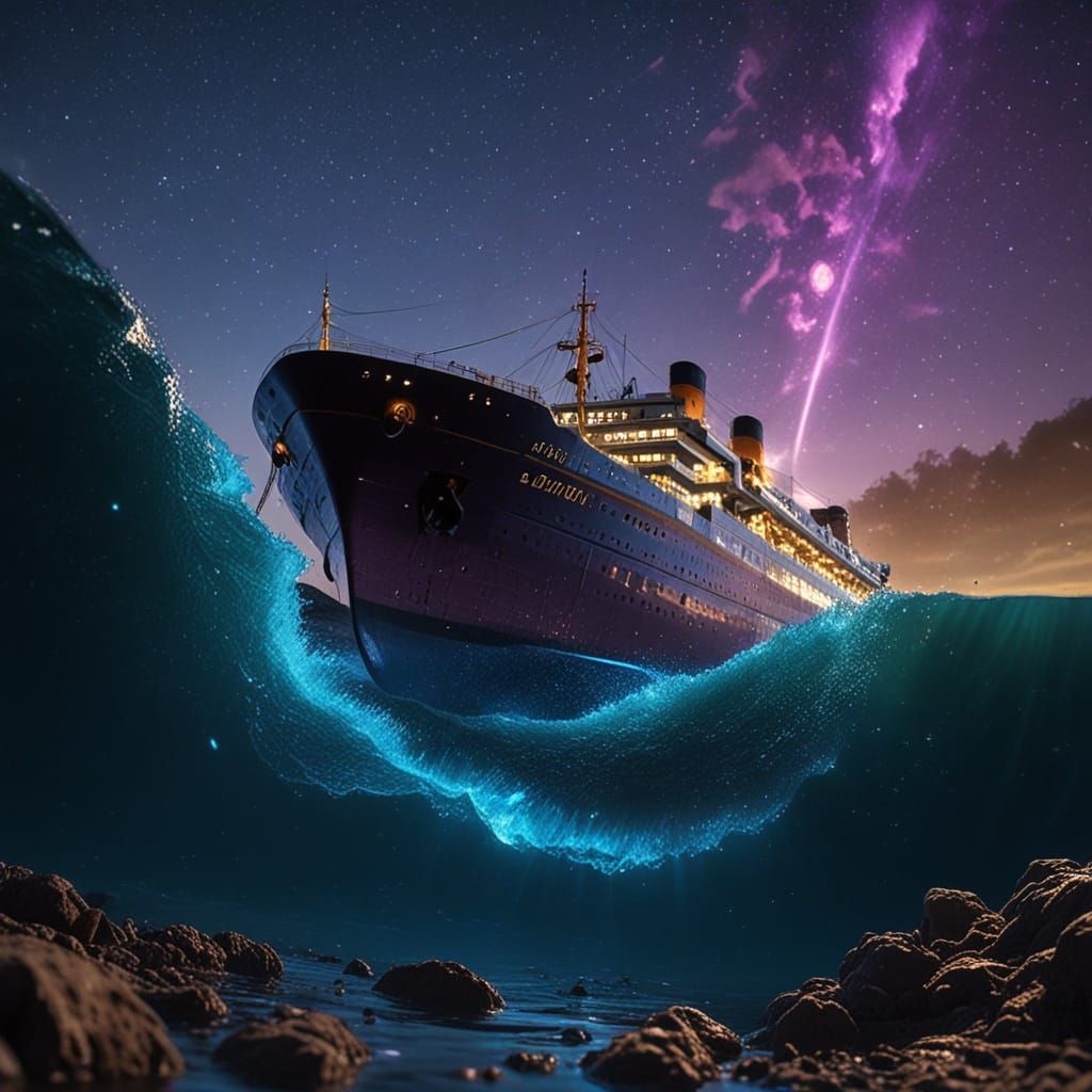 Gigantic Ocean Liner Cruises Through Bioluminescent Waves Un...