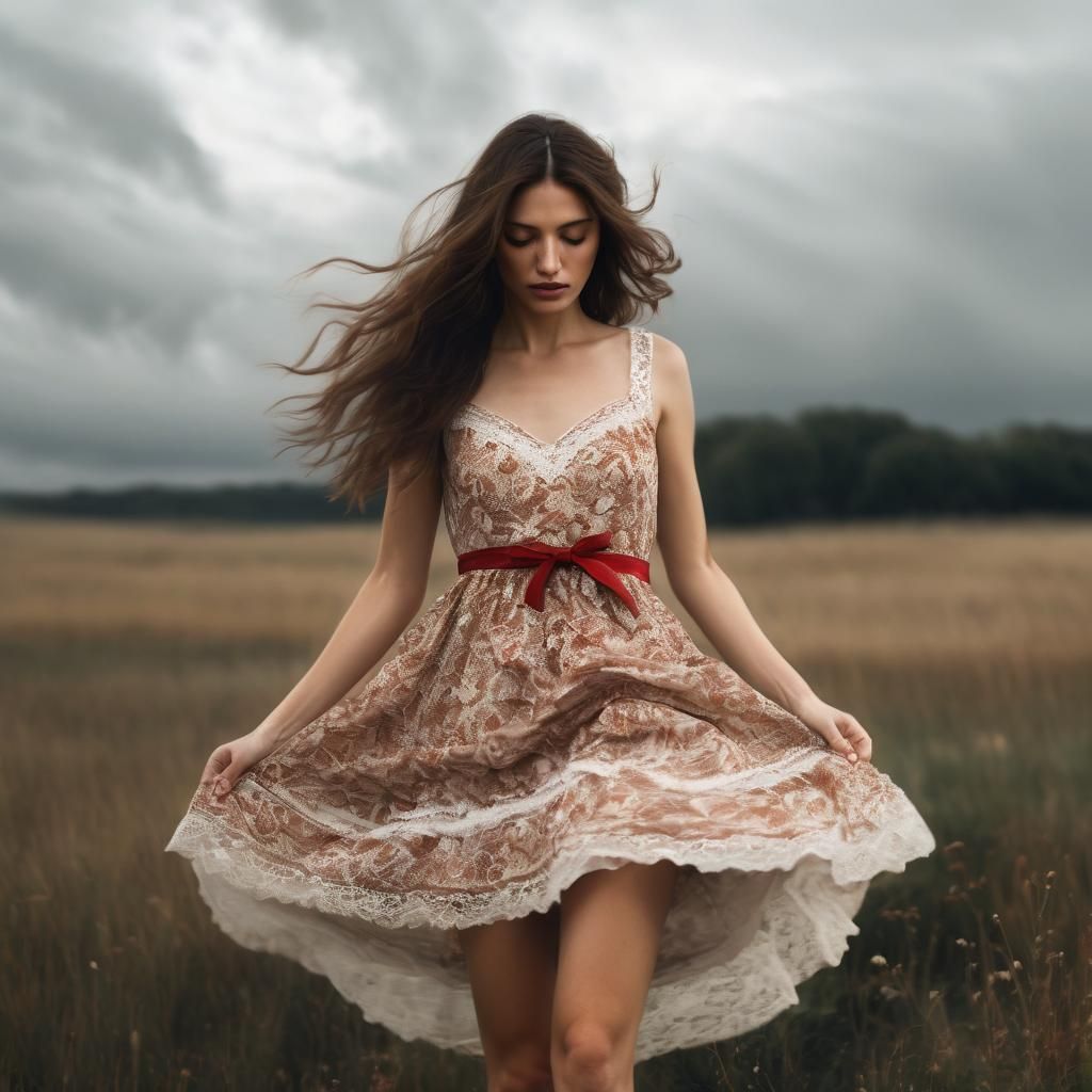 Ethereal Woman in Red Dress, Soft Focus Photography