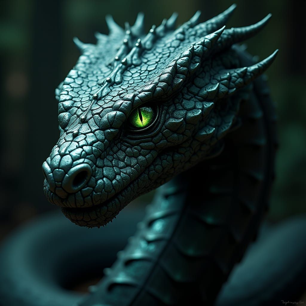 Regal Basilisk Serpent King in Hyperrealistic Style