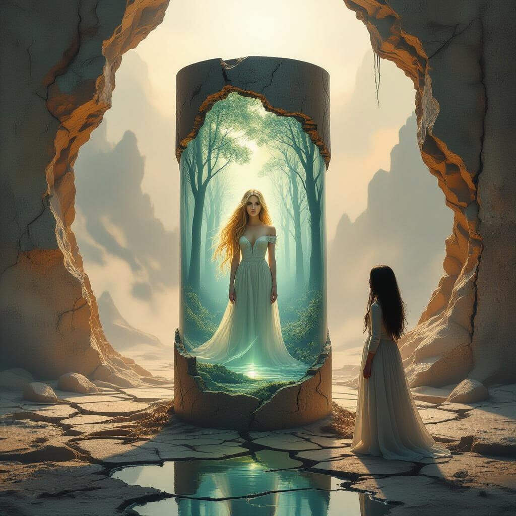 Surreal Fossil Structure With Inner Worlds and Figures