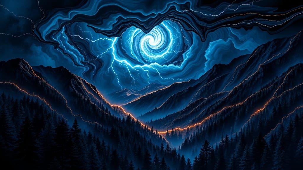 Fibonacci Storm Landscape in Alcohol Ink Style