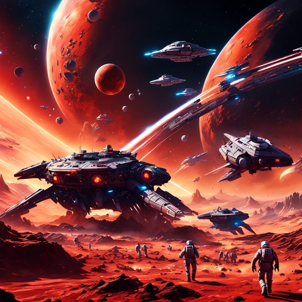 Humans vs Draconian Soldiers in a Vibrant Space Battle near ...