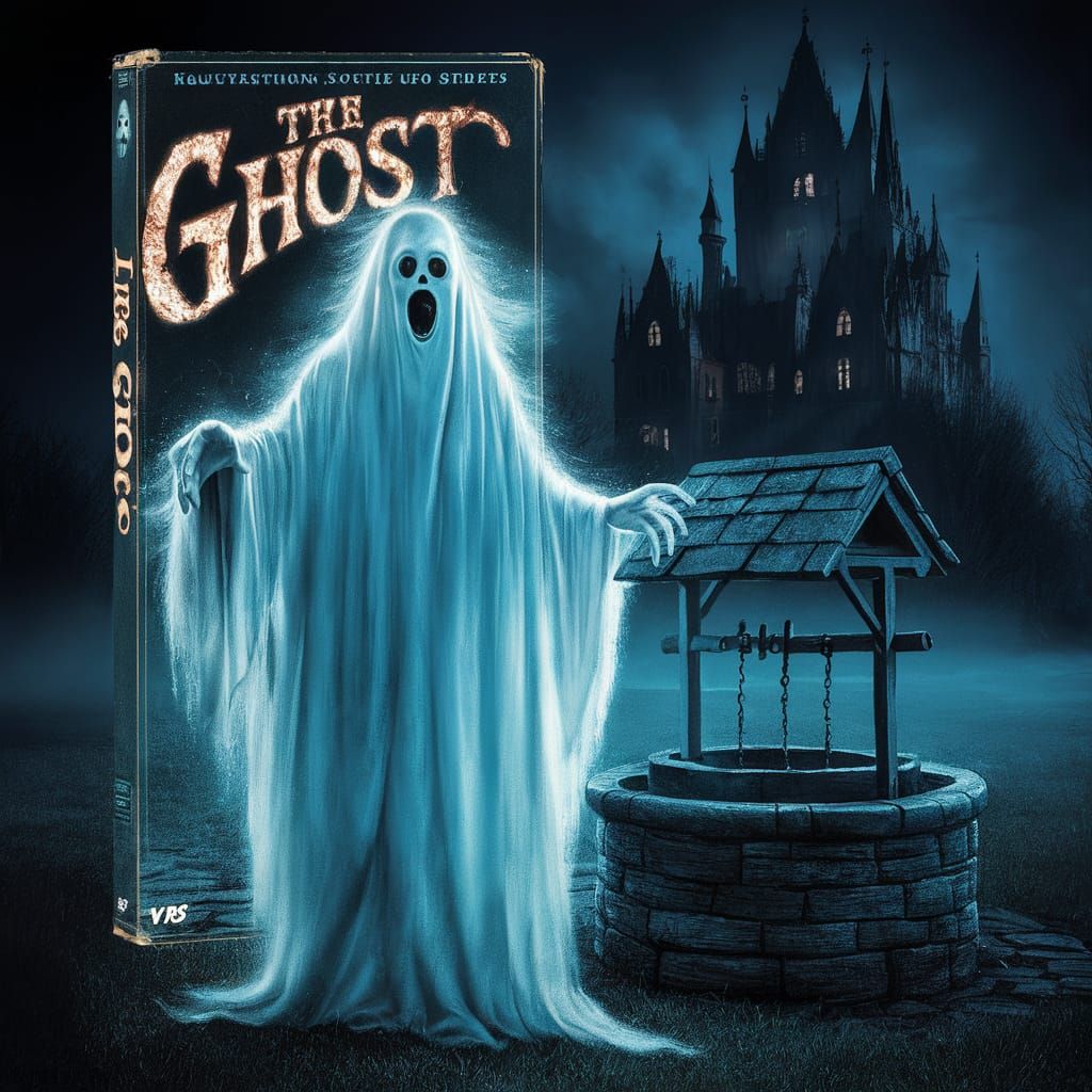 Ethereal Ghost Lurks by Wishing Well in Haunting VHS Tape Co...
