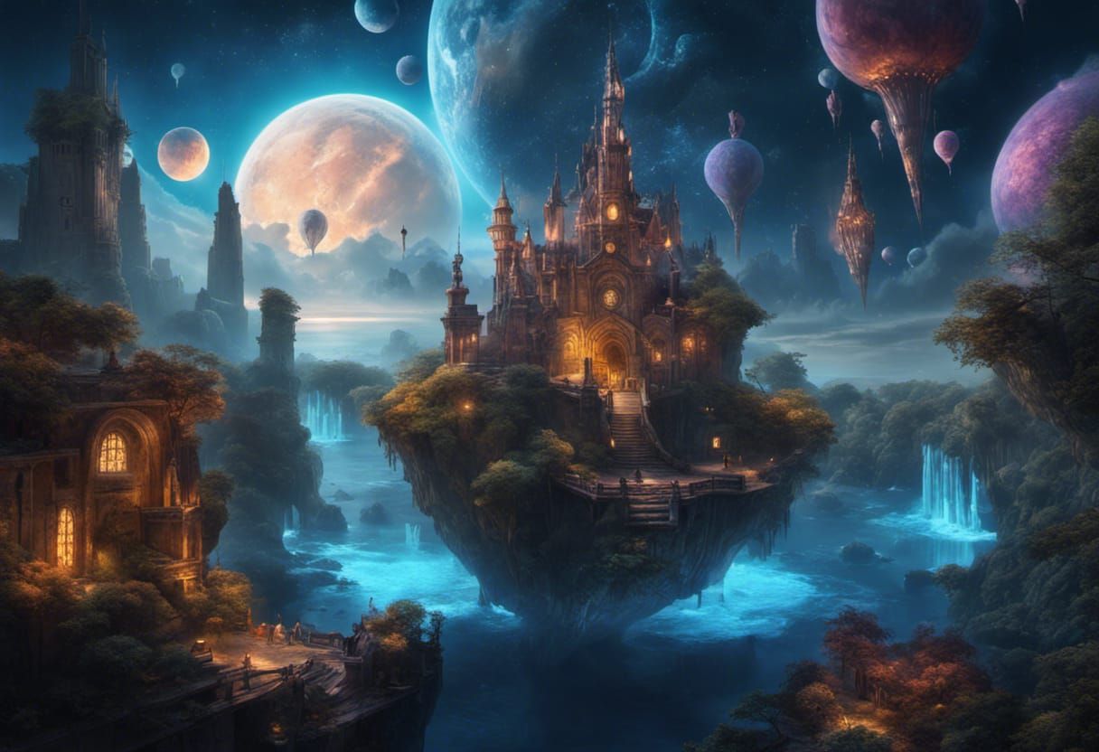 Ethereal Floating Islands in Astral Plane: Digital Art