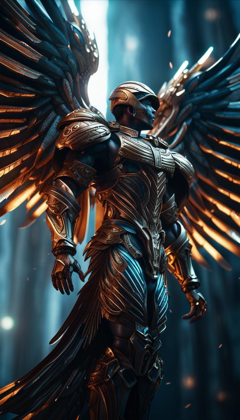 Archangel in Futuristic Armor: Dark Fantasy Concept Art