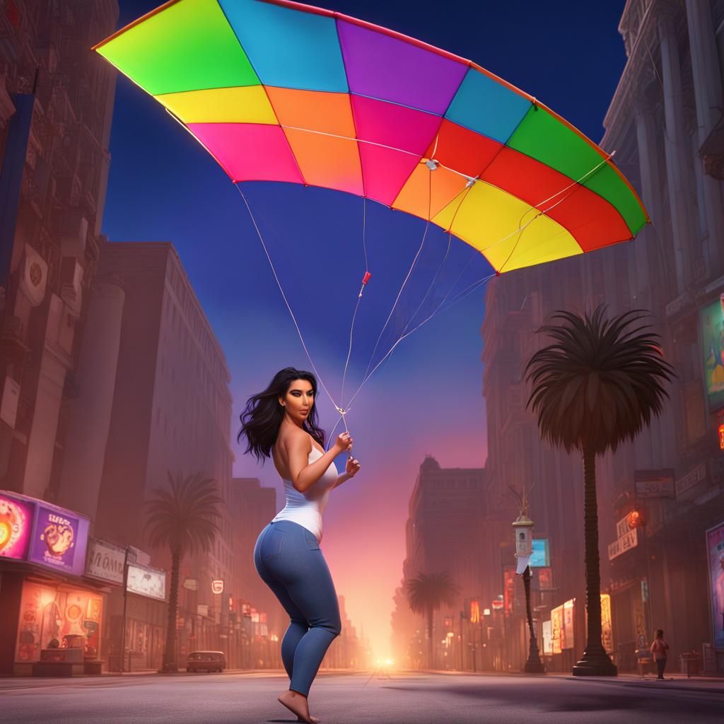 Kim Kardashian Flies Kite on Hollywood Blvd in 3D