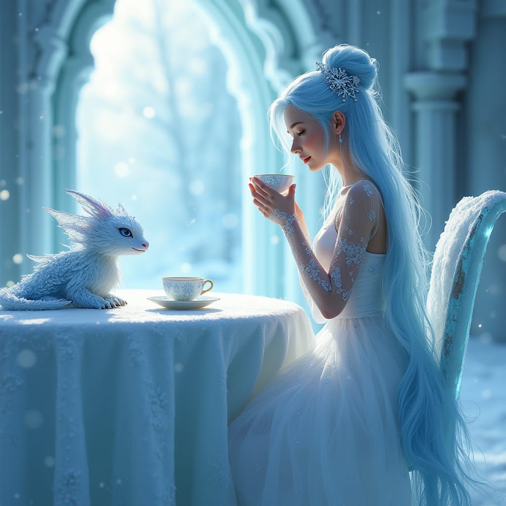 Winter Fairy in Elegant Ice Castle Dining Room