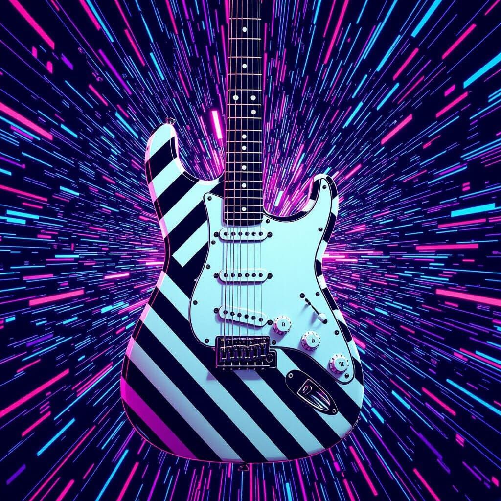 Striking Electric Guitar in Neon Noir Style