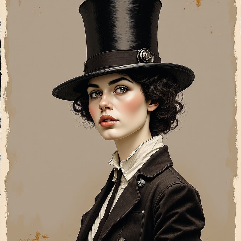 <lora:Petasum Incendit:1.0> hatter in the style of Milo Manara