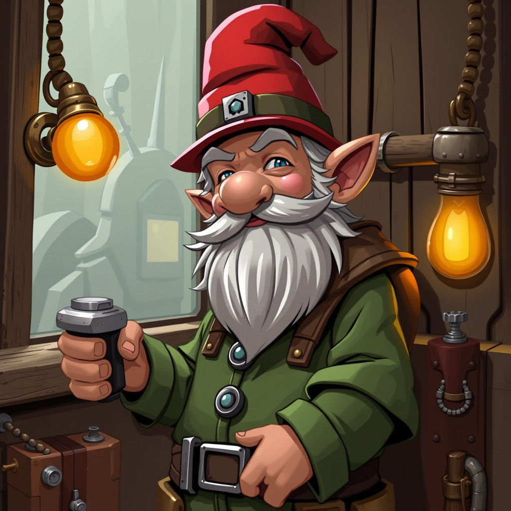 Gnomish Elevator Operator Fantasy Illustration