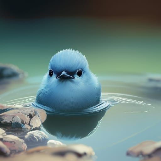 Cute Baby Bluebird Portrait in Anime Style