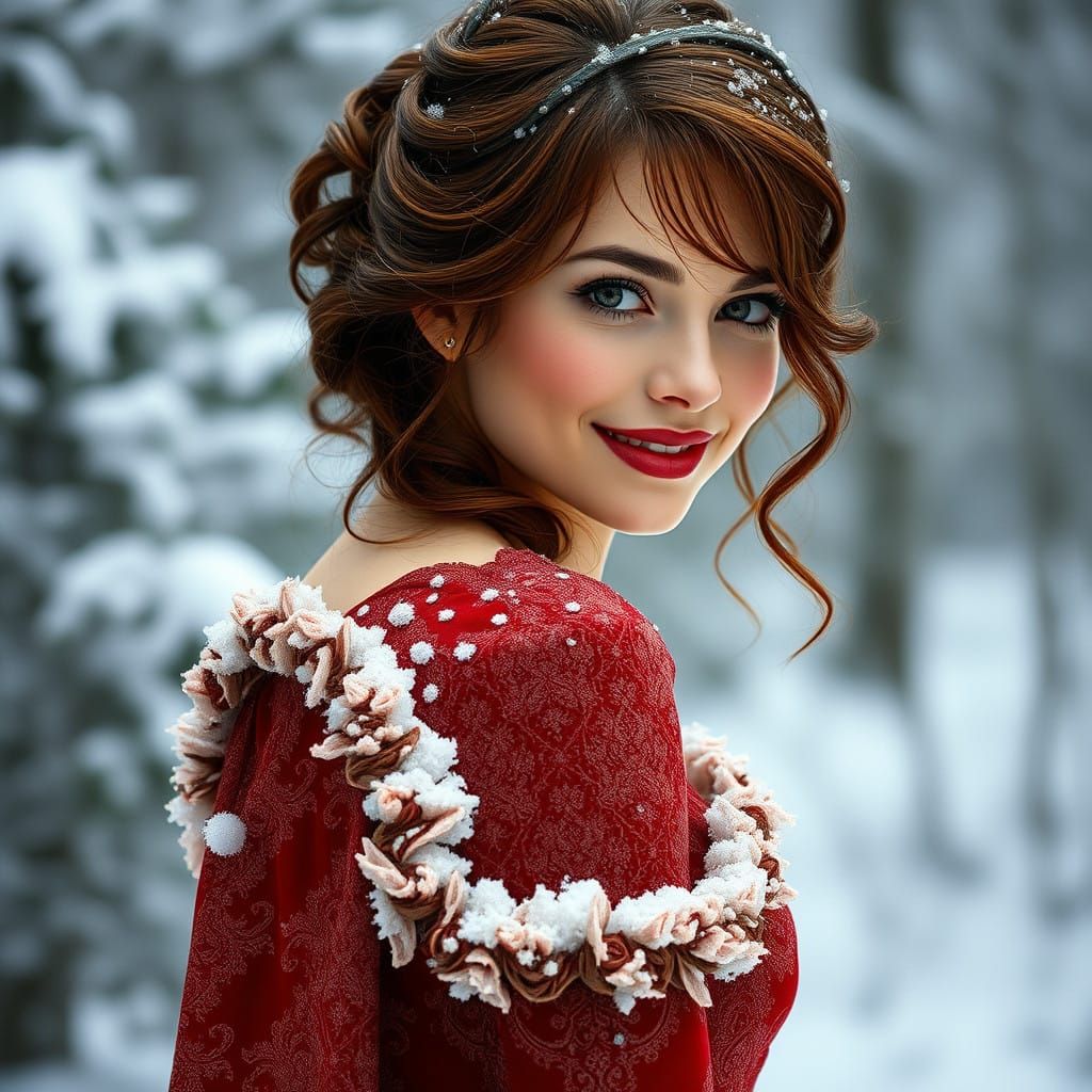 Elegant Victorian Beauty in Snowy Hyperrealism